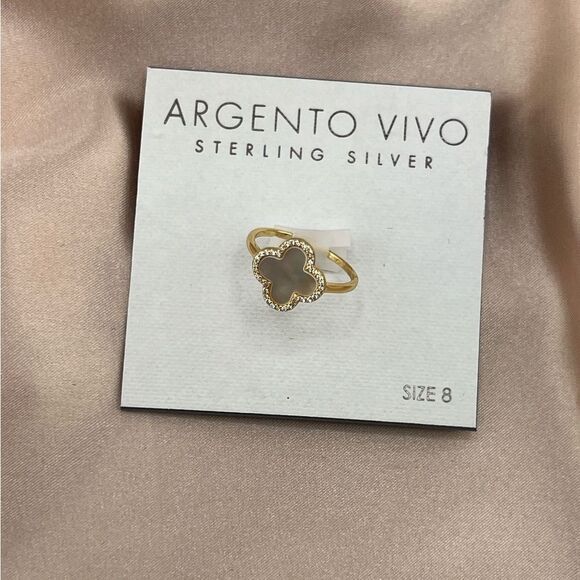 Argento Vivo Gold-Plated Sterling Silver Clover Ring - Picture 3 of 7